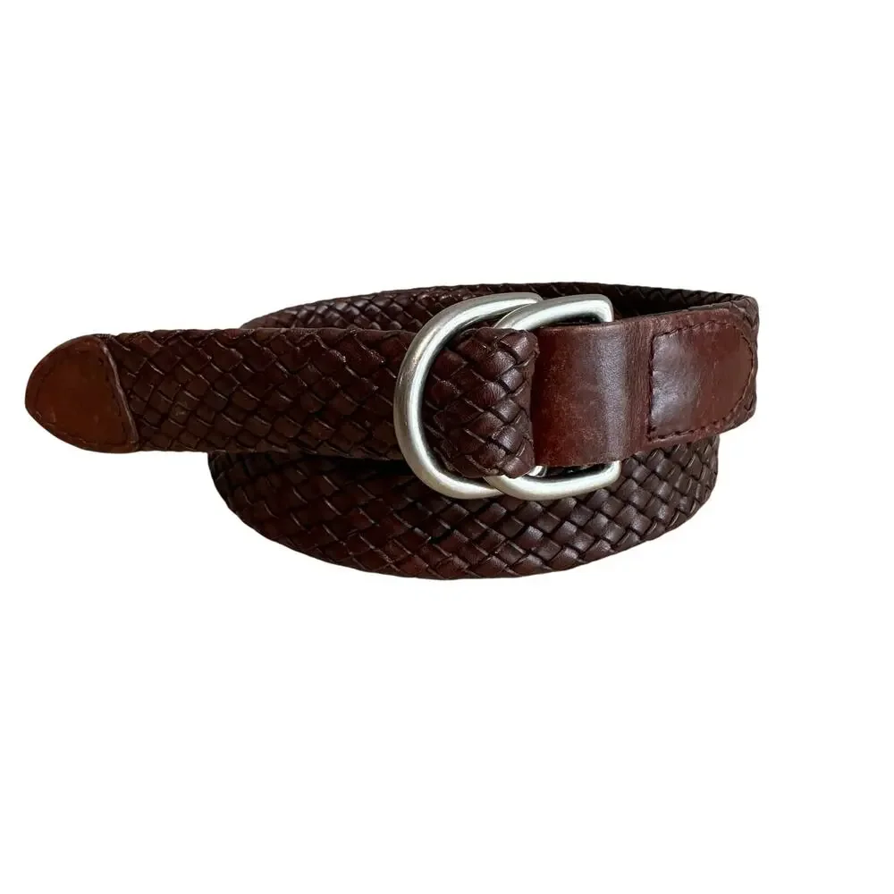 Limited Brown Leather Braided D Ring Adjustable Belt M